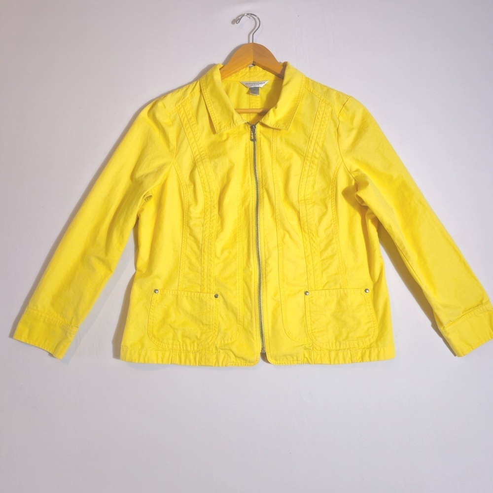 Christopher & Banks Jacket Womens Large Yellow Cotton Full Zip Denim Cotton